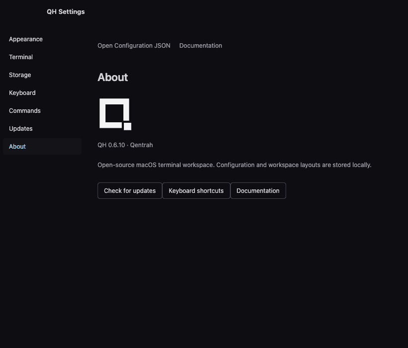 QH settings with the square Q and block cursor logo